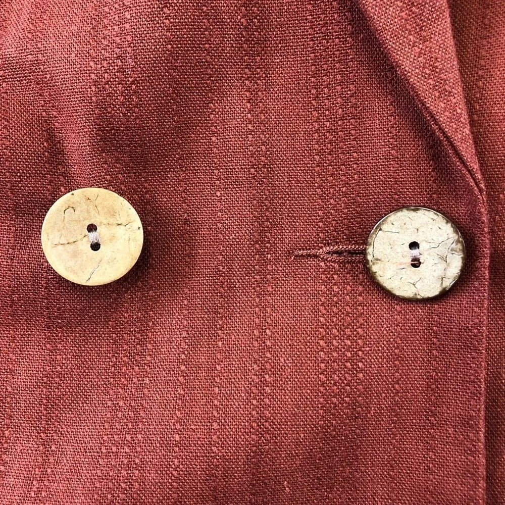 Topshop Rust Self Stripe linen blend double breasted notched collar blazer 6 - Picture 4 of 16